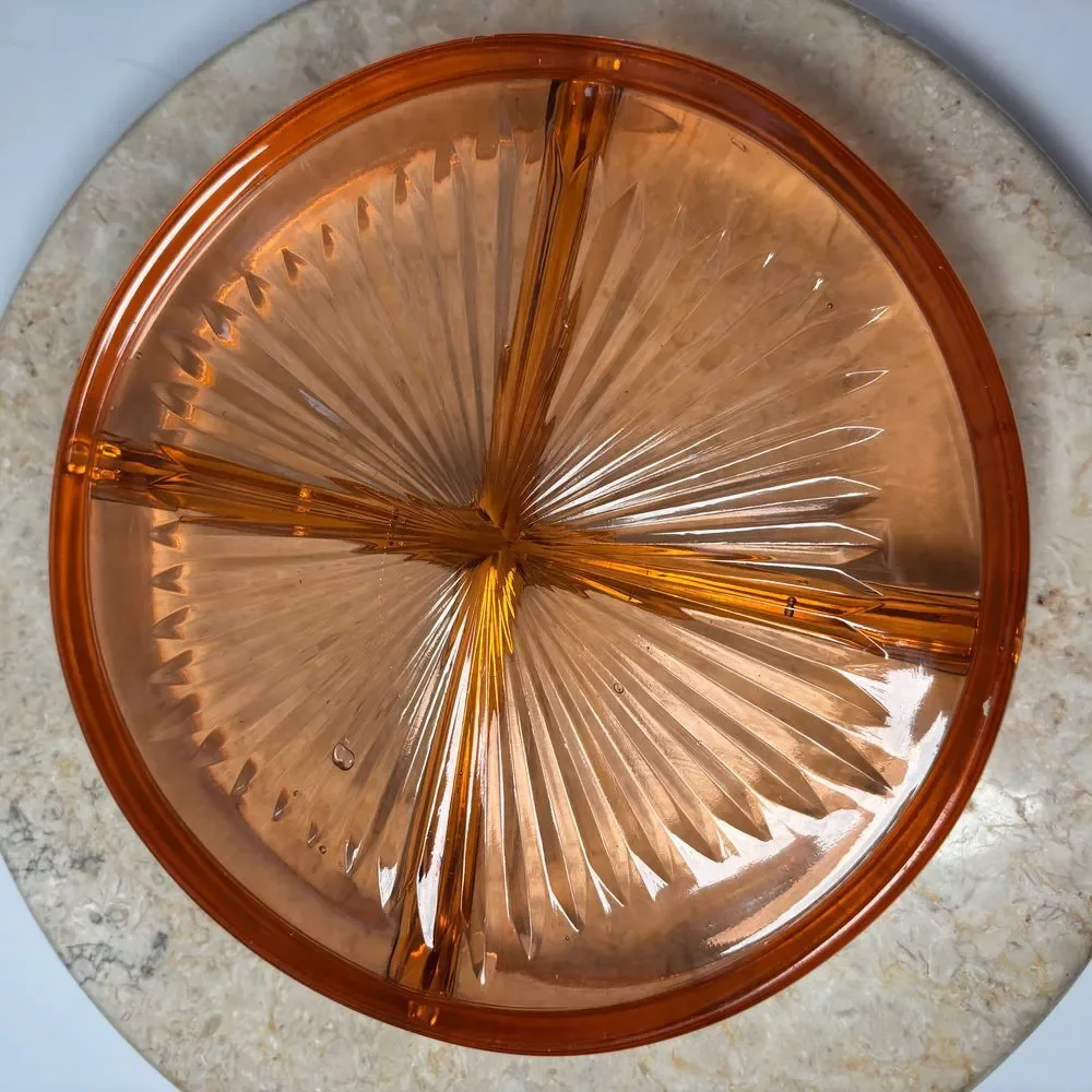 Vintage Pink Depression Glass Divided 4 Section‎ Round Serving Candy Dish 8